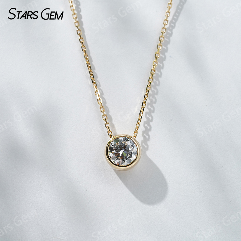 Bezels Set Pendant - 18K Gold 6.4mm 1.0ct Round Brilliant