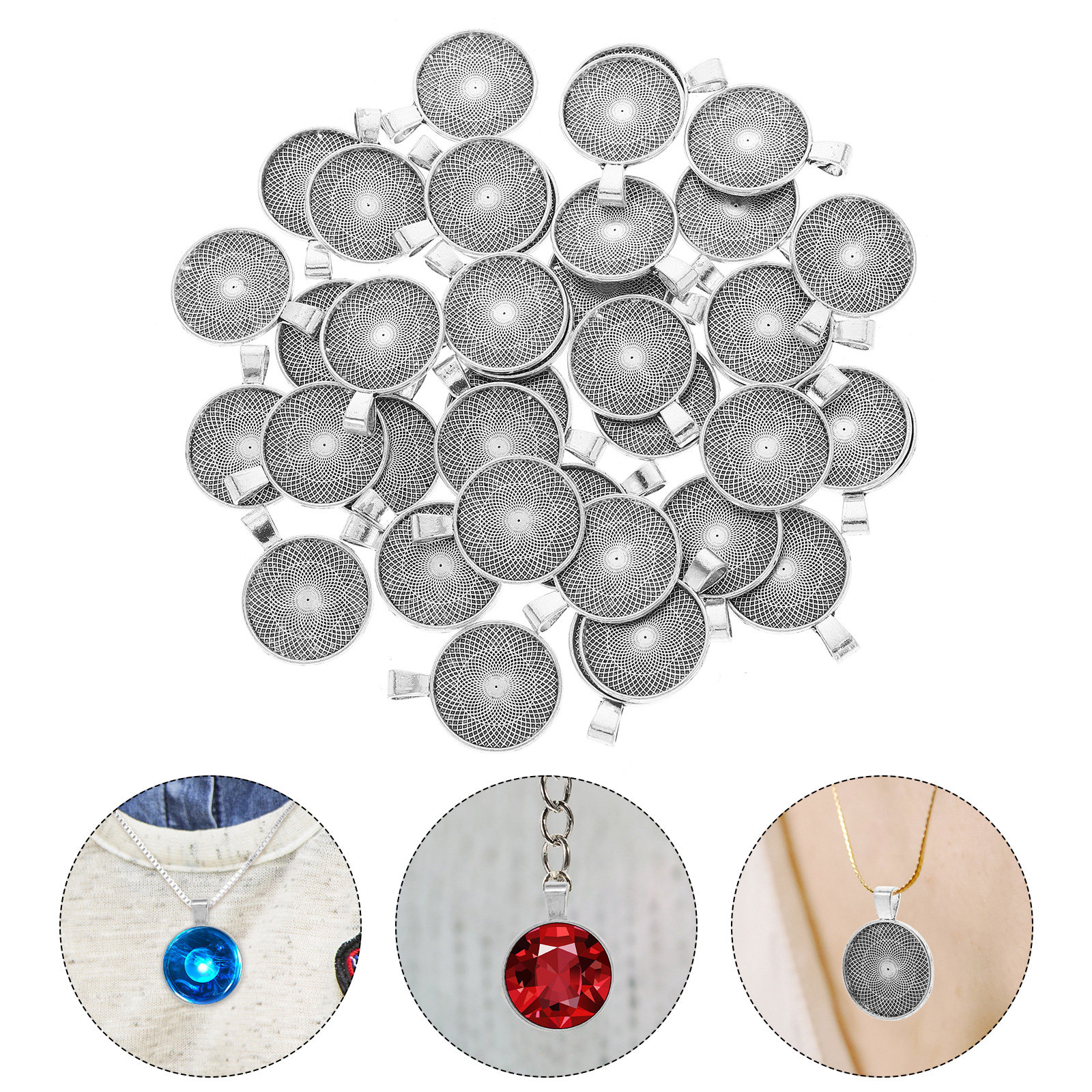 Crafting Resin - 40Pcs Round Pendant Trays Flat Bezel