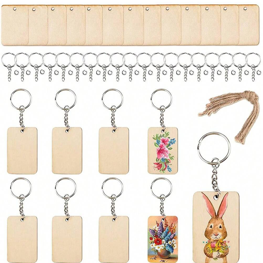 60pcs Blank Wooden Key Chains  - مراجعة Wood Ring Blank وسعره