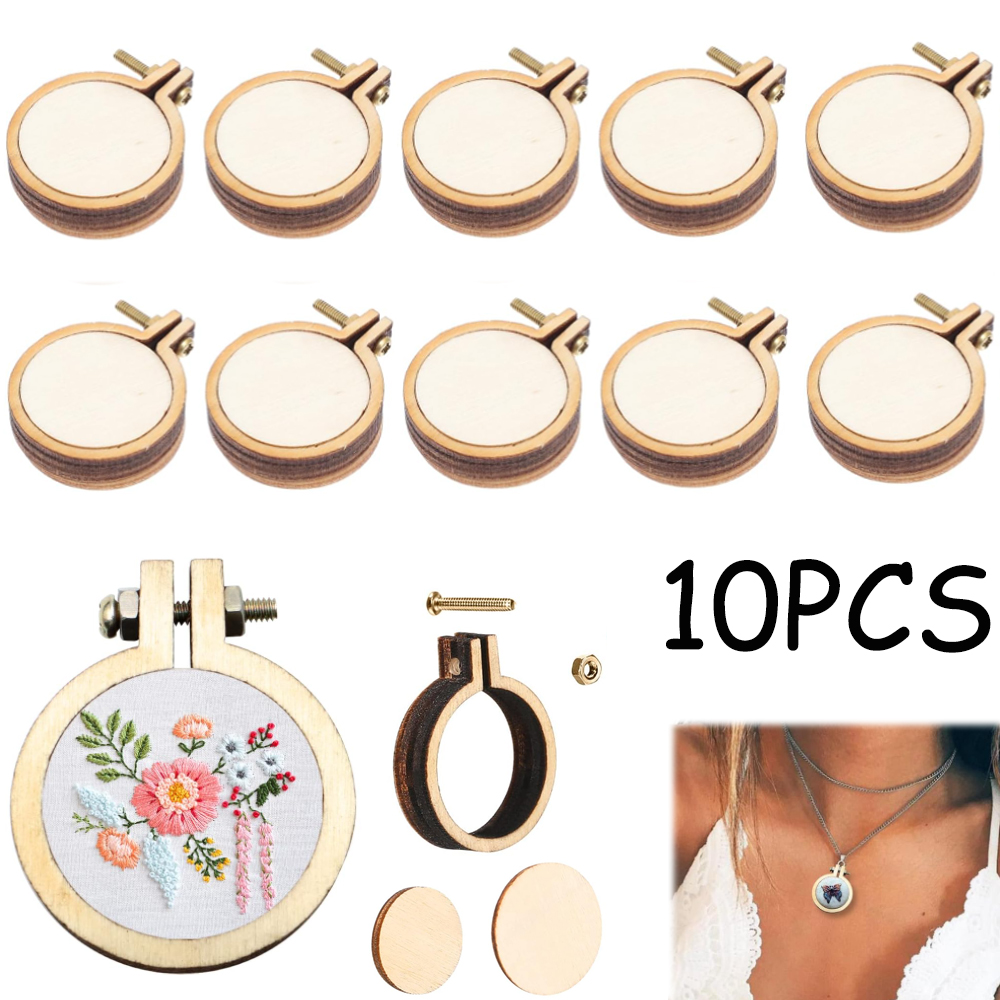 10Pcs/Set Wooden Mini Embroide - مراجعة Wood Ring Blank وسعره