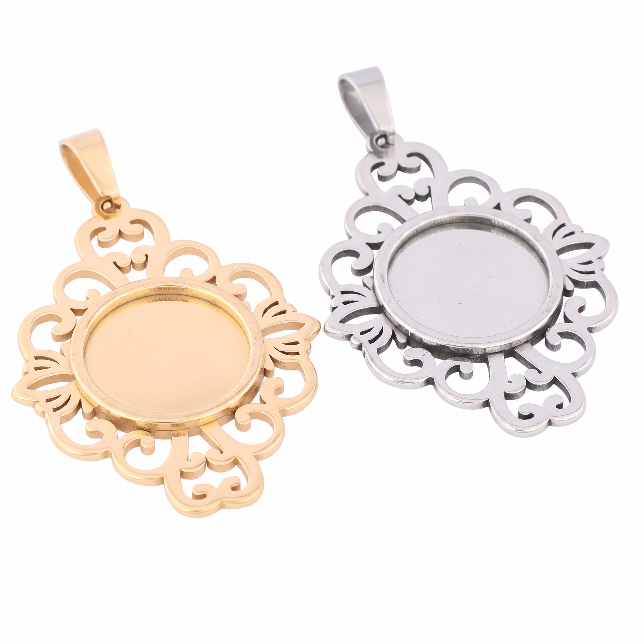 5pcs Stainless Steel Filigree  - مراجعة Bezels Set Pendant وسعره