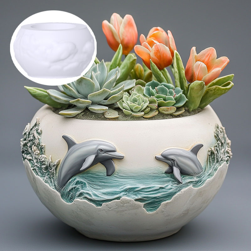 Couple dolphin relief succulen - مراجعة Resin Ocean Wave Mold وسعره