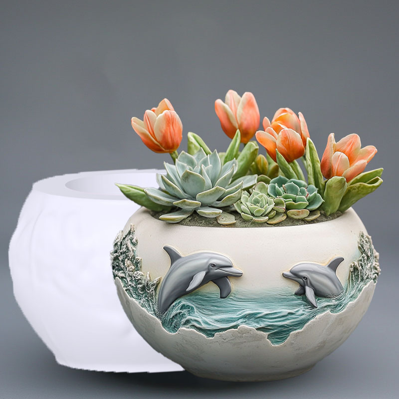 Couple dolphin relief succulen - مراجعة Resin Ocean Wave Mold وسعره